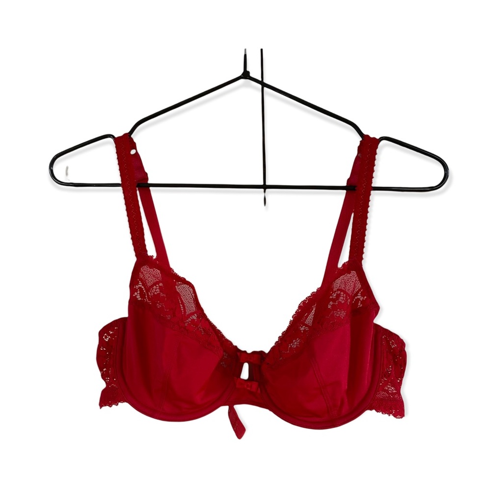 Barbara Paris Red Lace Underwire Bow Bra 36B like NEW